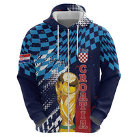 Croatia Football Custom WC2026 Blue Zip Hoodie Hrvatska Grunge Checkerboard - Wonder Print Shop