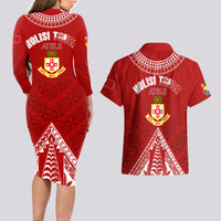 Personalised Kolisi Tonga Atele Couples Matching Long Sleeve Bodycon Dress and Hawaiian Shirt Tongan Kupesi - Special LT7 - Wonder Print Shop