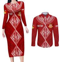 Personalised Kolisi Tonga Atele Couples Matching Long Sleeve Bodycon Dress and Long Sleeve Button Shirts Tongan Kupesi - Special LT7 - Wonder Print Shop