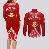 Personalised Kolisi Tonga Atele Couples Matching Long Sleeve Bodycon Dress and Long Sleeve Button Shirts Tongan Kupesi - Special LT7 - Wonder Print Shop