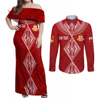 Personalised Kolisi Tonga Atele Couples Matching Off Shoulder Maxi Dress and Long Sleeve Button Shirts Tongan Kupesi - Special LT7 - Wonder Print Shop