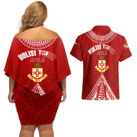 Personalised Kolisi Tonga Atele Couples Matching Off Shoulder Short Dress and Hawaiian Shirt Tongan Kupesi - Special LT7 - Wonder Print Shop