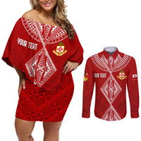 Personalised Kolisi Tonga Atele Couples Matching Off Shoulder Short Dress and Long Sleeve Button Shirts Tongan Kupesi - Special LT7 - Wonder Print Shop