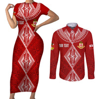 Personalised Kolisi Tonga Atele Couples Matching Short Sleeve Bodycon Dress and Long Sleeve Button Shirts Tongan Kupesi - Special LT7 - Wonder Print Shop