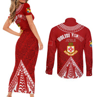 Personalised Kolisi Tonga Atele Couples Matching Short Sleeve Bodycon Dress and Long Sleeve Button Shirts Tongan Kupesi - Special LT7 - Wonder Print Shop