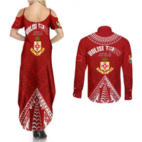 Personalised Kolisi Tonga Atele Couples Matching Summer Maxi Dress and Long Sleeve Button Shirts Tongan Kupesi - Special LT7 - Wonder Print Shop
