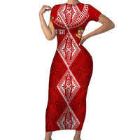 Personalised Kolisi Tonga Atele Short Sleeve Bodycon Dress Tongan Kupesi - Special - Wonder Print Shop