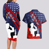 Pearl Harbor Remembrance Day Couples Matching Long Sleeve Bodycon Dress and Hawaiian Shirt Poppy Mix Style LT7 - Wonder Print Shop