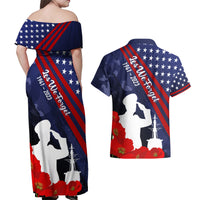 Pearl Harbor Remembrance Day Couples Matching Off Shoulder Maxi Dress and Hawaiian Shirt Poppy Mix Style LT7 - Wonder Print Shop