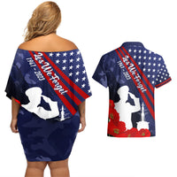 Pearl Harbor Remembrance Day Couples Matching Off Shoulder Short Dress and Hawaiian Shirt Poppy Mix Style LT7 - Wonder Print Shop