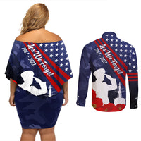 Pearl Harbor Remembrance Day Couples Matching Off Shoulder Short Dress and Long Sleeve Button Shirt Poppy Mix Style LT7 - Wonder Print Shop