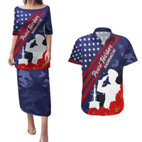 Pearl Harbor Remembrance Day Couples Matching Puletasi Dress and Hawaiian Shirt Poppy Mix Style LT7 - Wonder Print Shop