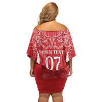 Wales Rugby Personalised Off Shoulder Short Dress Heraldic Dragon Basic Red - Wonder Print Shop