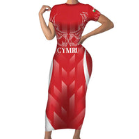 Wales Rugby Personalised Short Sleeve Bodycon Dress Heraldic Dragon Basic Red - Wonder Print Shop