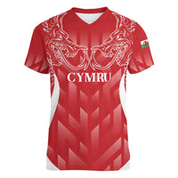 Wales Rugby Personalised Women V-Neck T-Shirt Heraldic Dragon Basic Red - Wonder Print Shop
