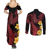 Wales Cymru Am Byth Couples Matching Summer Maxi Dress and Long Sleeve Button Shirt Dragon & Daffodil