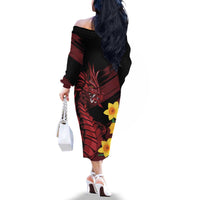 Wales Cymru Am Byth Family Matching Off The Shoulder Long Sleeve Dress and Hawaiian Shirt Dragon & Daffodil