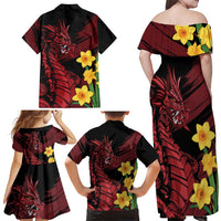 Wales Cymru Am Byth Family Matching Off Shoulder Maxi Dress and Hawaiian Shirt Dragon & Daffodil LT7 - Wonder Print Shop