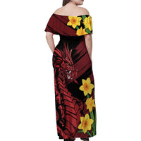 Wales Cymru Am Byth Family Matching Off Shoulder Maxi Dress and Hawaiian Shirt Dragon & Daffodil LT7 - Wonder Print Shop