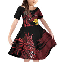 Wales Cymru Am Byth Family Matching Off Shoulder Short Dress and Hawaiian Shirt Dragon & Daffodil LT7 - Wonder Print Shop