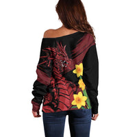 Wales Cymru Am Byth Off Shoulder Sweater Dragon & Daffodil - Wonder Print Shop
