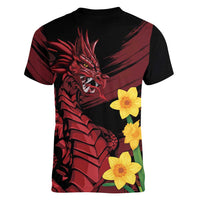 Wales Cymru Am Byth Women V-Neck T-Shirt Dragon & Daffodil - Wonder Print Shop