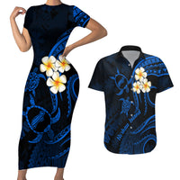 Hawaii Couples Short Sleeve Bodycon Dress and Hawaiian Shirt Niihau Islands Polynesian Sunset Plumeria Blue Vibe LT9 - Wonder Print Shop