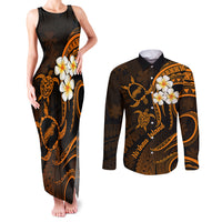 Hawaii Couples Matching Tank Maxi Dress and Long Sleeve Button Shirts Niihau Islands Polynesian Sunset Plumeria Gold Vibe LT9 - Wonder Print Shop