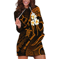Hawaii Hoodie Dress Niihau Islands Polynesian Sunset Plumeria Gold Vibe - Wonder Print Shop