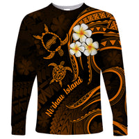 Hawaii Long Sleeve Shirt Niihau Islands Polynesian Sunset Plumeria Gold Vibe - Wonder Print Shop
