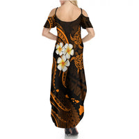 Hawaii Summer Maxi Dress Niihau Islands Polynesian Sunset Plumeria Gold Vibe - Wonder Print Shop
