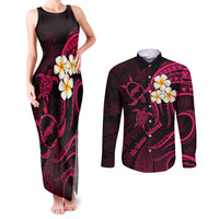 Hawaii Couples Matching Tank Maxi Dress and Long Sleeve Button Shirts Niihau Islands Polynesian Sunset Plumeria Pink Vibe LT9 - Wonder Print Shop