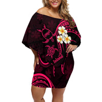 Hawaii Off Shoulder Short Dress Niihau Islands Polynesian Sunset Plumeria Pink Vibe - Wonder Print Shop