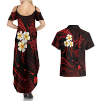 Polynesian Hawaii Couples Summer Maxi Dress and Hawaiian Shirt Niihau Islands with Pacific Plumeria Red Vibe LT9 - Wonder Print Shop