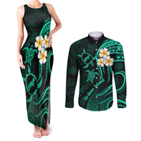 Polynesian Hawaii Couples Matching Tank Maxi Dress and Long Sleeve Button Shirts Niihau Islands with Pacific Plumeria Turquoise Vibe LT9 - Wonder Print Shop