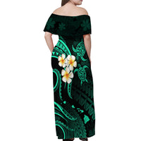 Polynesian Hawaii Off Shoulder Maxi Dress Niihau Islands with Pacific Plumeria Turquoise Vibe - Wonder Print Shop