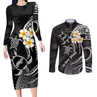 Polynesian Hawaii Couples Long Sleeve Bodycon Dress and Long Sleeve Button Shirts Niihau Islands with Pacific Plumeria White Vibe LT9 - Wonder Print Shop