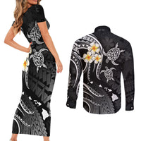 Polynesian Hawaii Couples Short Sleeve Bodycon Dress and Long Sleeve Button Shirts Niihau Islands with Pacific Plumeria White Vibe LT9 - Wonder Print Shop