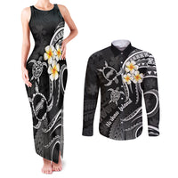 Polynesian Hawaii Couples Matching Tank Maxi Dress and Long Sleeve Button Shirts Niihau Islands with Pacific Plumeria White Vibe LT9 - Wonder Print Shop