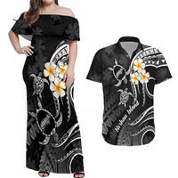 Polynesian Hawaii Couples Off Shoulder Maxi Dress and Hawaiian Shirt Niihau Islands with Pacific Plumeria White Vibe LT9 - Wonder Print Shop