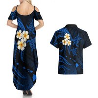 Hawaii Couples Summer Maxi Dress and Hawaiian Shirt Molokai Islands Polynesian Sunset Plumeria Blue Vibe LT9 - Wonder Print Shop