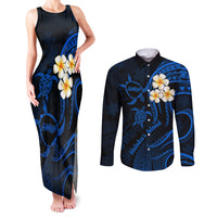 Hawaii Couples Matching Tank Maxi Dress and Long Sleeve Button Shirts Molokai Islands Polynesian Sunset Plumeria Blue Vibe LT9 - Wonder Print Shop