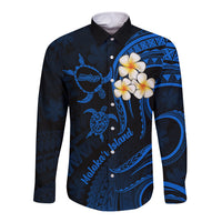 Hawaii Long Sleeve Button Shirt Molokai Islands Polynesian Sunset Plumeria Blue Vibe - Wonder Print Shop
