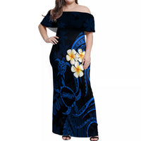 Hawaii Off Shoulder Maxi Dress Molokai Islands Polynesian Sunset Plumeria Blue Vibe - Wonder Print Shop