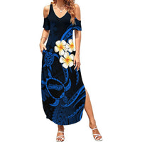 Hawaii Summer Maxi Dress Molokai Islands Polynesian Sunset Plumeria Blue Vibe - Wonder Print Shop