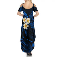 Hawaii Summer Maxi Dress Molokai Islands Polynesian Sunset Plumeria Blue Vibe - Wonder Print Shop