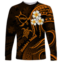 Hawaii Long Sleeve Shirt Molokai Islands Polynesian Sunset Plumeria Gold Vibe - Wonder Print Shop