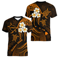 Hawaii Women V Neck T Shirt Molokai Islands Polynesian Sunset Plumeria Gold Vibe - Wonder Print Shop