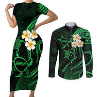 Hawaii Couples Short Sleeve Bodycon Dress and Long Sleeve Button Shirts Molokai Islands Polynesian Sunset Plumeria Green Vibe LT9 - Wonder Print Shop