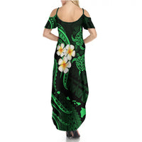 Hawaii Summer Maxi Dress Molokai Islands Polynesian Sunset Plumeria Green Vibe - Wonder Print Shop